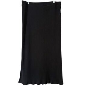 Old Navy Black Ribbed Midi Skirt XL Side Slit Stretch Pull On Knit